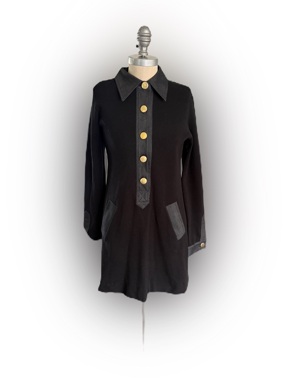 INC women’s Long Sleeve Black and Gray Dress Gold Button Accents. Size Medium